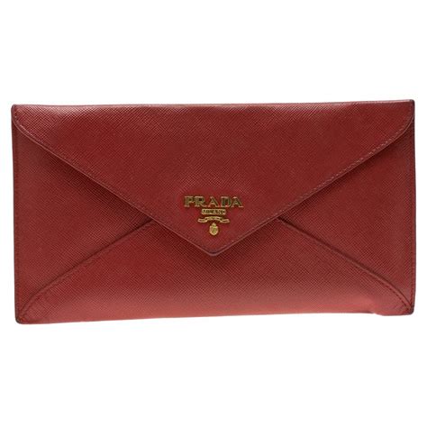 Prada Red Saffiano Leather Envelope Wallet 